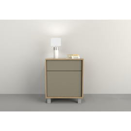 Mesa De Luz Minimal 1 Puerta 1 Cajon Olmo Con Gris