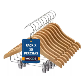 Pack 30 Perchas Madera Barnizada Lustrada Con Gancho...