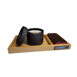 Set Bandeja Madera Con Cargador Celular Y Vela Cryst...