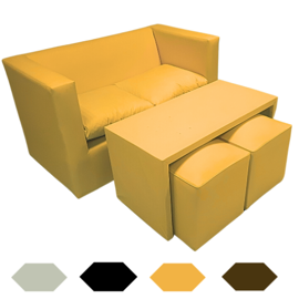 Juego De Living Minimalista Sillón+ Mesa + 2 Puff Ec...