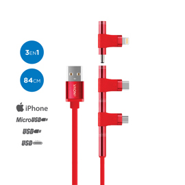 Cable Usb 3En1 84Cm Rojo