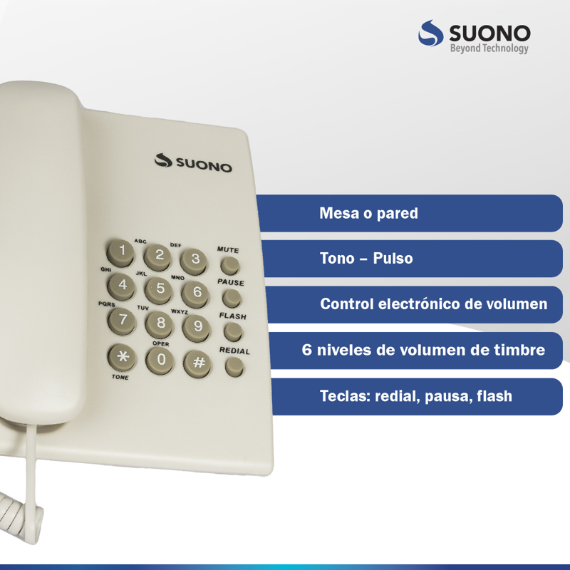 Teléfono Fijo Suono Negro SUONO TELEFONOS Megatone