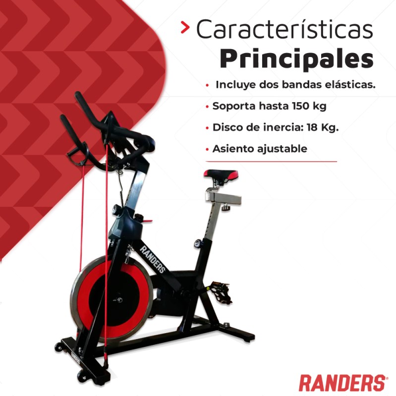 Bicicleta Fija De Spinning Con Bandas Y Disco 18kg Randers