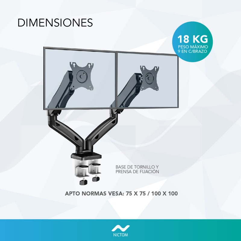 Soporte Tv/Monitor Doble Brazo de Pared Nictom SP01 32 a 82 Pulgadas  Articulado - NICTOM SOPORTE P AUDIO TV Y VIDEO - Megatone