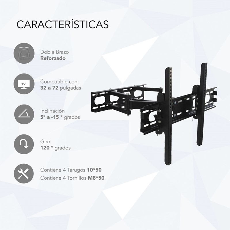 Soporte Tv/Monitor Doble Brazo de Pared Nictom SP01 32 a 82 Pulgadas  Articulado - NICTOM SOPORTE P AUDIO TV Y VIDEO - Megatone