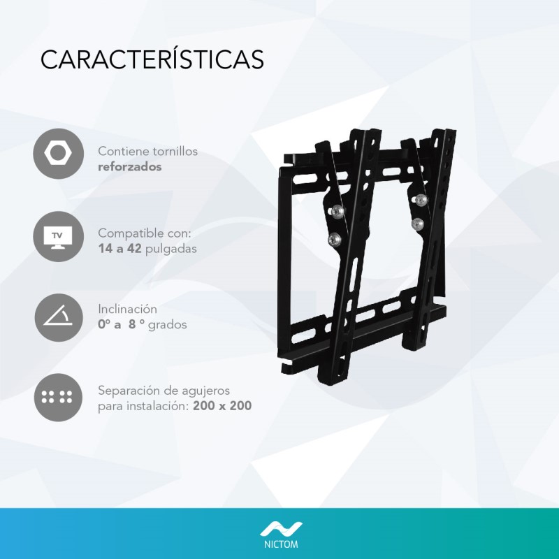 Soporte Tv /Monitor De Pared Nictom SP02 14 A 42 Pulgadas Inclinable -  NICTOM SOPORTE P AUDIO TV Y VIDEO - Megatone