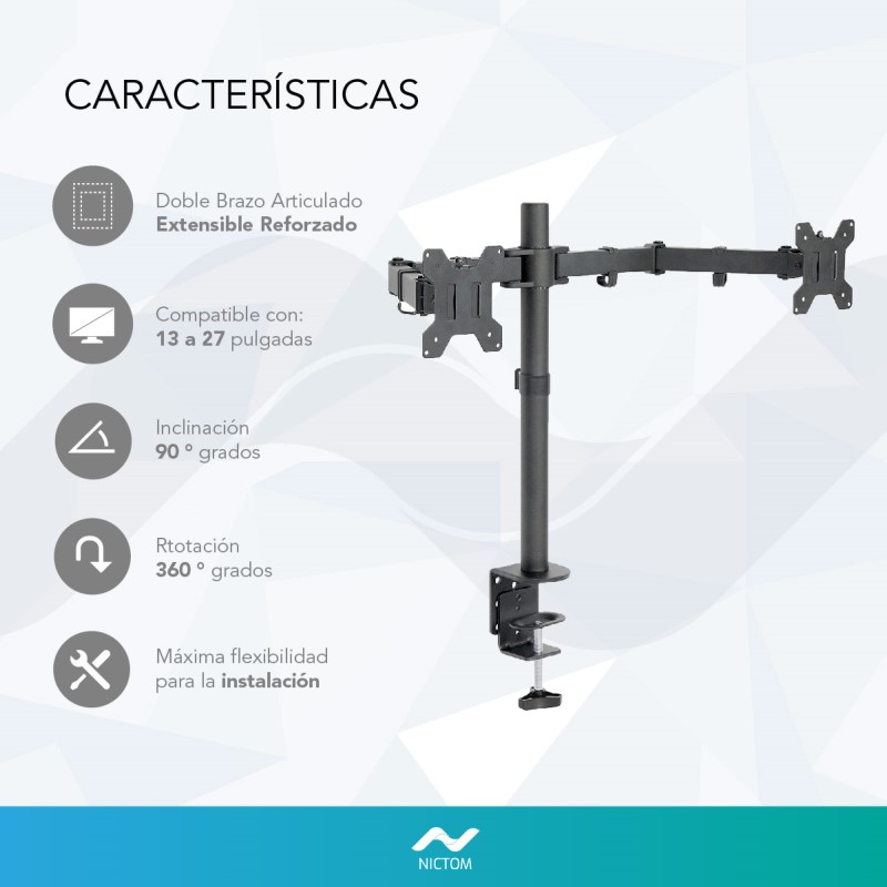 Soporte Tv/Monitor Doble Brazo de Pared Nictom SP01 32 a 82 Pulgadas  Articulado - NICTOM SOPORTE P AUDIO TV Y VIDEO - Megatone