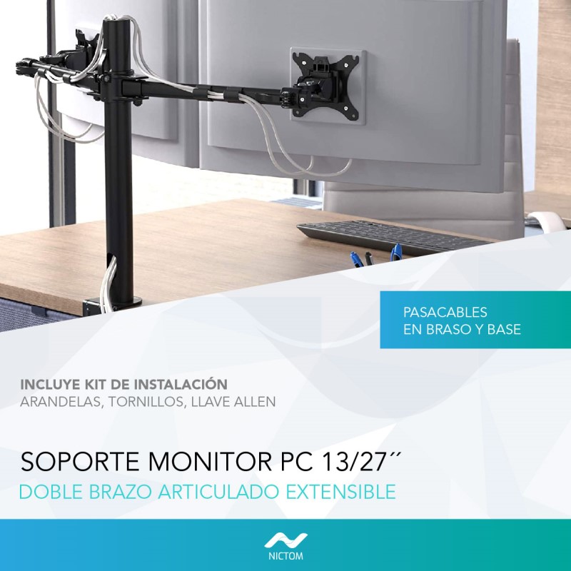 Soporte Tv /Monitor Doble Brazo de Mesa Nictom SM04 13 A 27 Articulado -  NICTOM SOPORTE P AUDIO TV Y VIDEO - Megatone