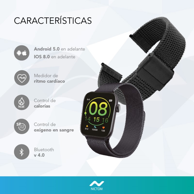 Smartwatch Mujer Reloj Inteligente Nictom NT14 + Malla Metal Rosa