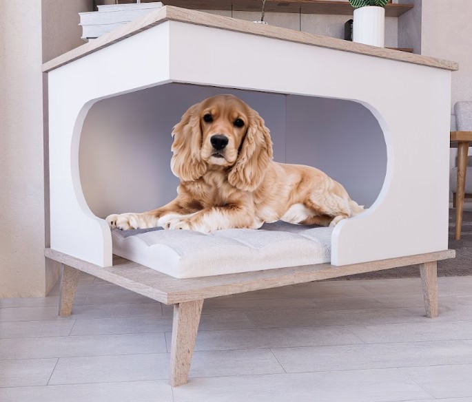 CAMA BOX EMC CON PATAS PARA MASCOTAS BLANCO BÁLTICO (AMBAR-BBAL
