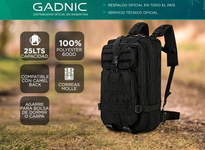 Mochila Táctica Negra Gadnic 25Lts Militar Mochilero Compatible
