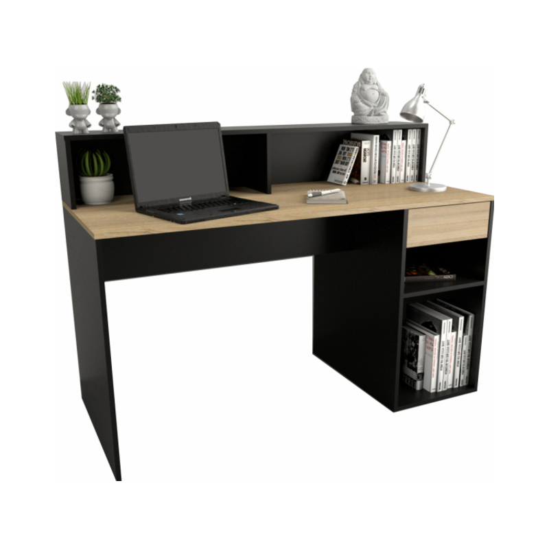 Escritorio Con Repisa 3049 Moderno Oficina Hogar Juvenil Olmo Con Negro 