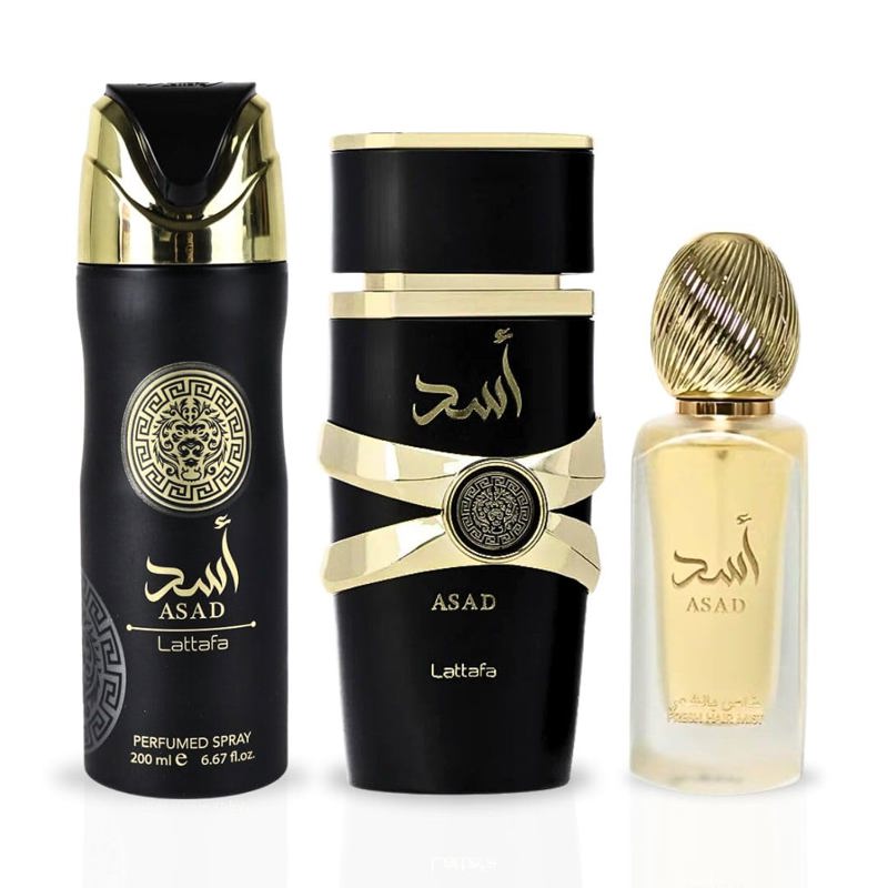 Lattafa Asad EDP, Hair Mist, Perfumed Body Spray Gift Set
